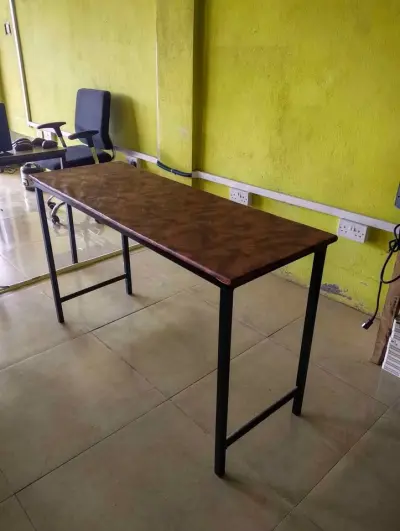 Iron leg table with leather top listing image